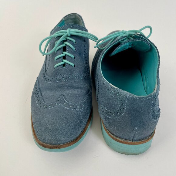 Women's Cole Haan Blue Suede Alisa Wingtip Lace Up Oxfords Shoes, Sz 7.5 - Picture 5 of 9